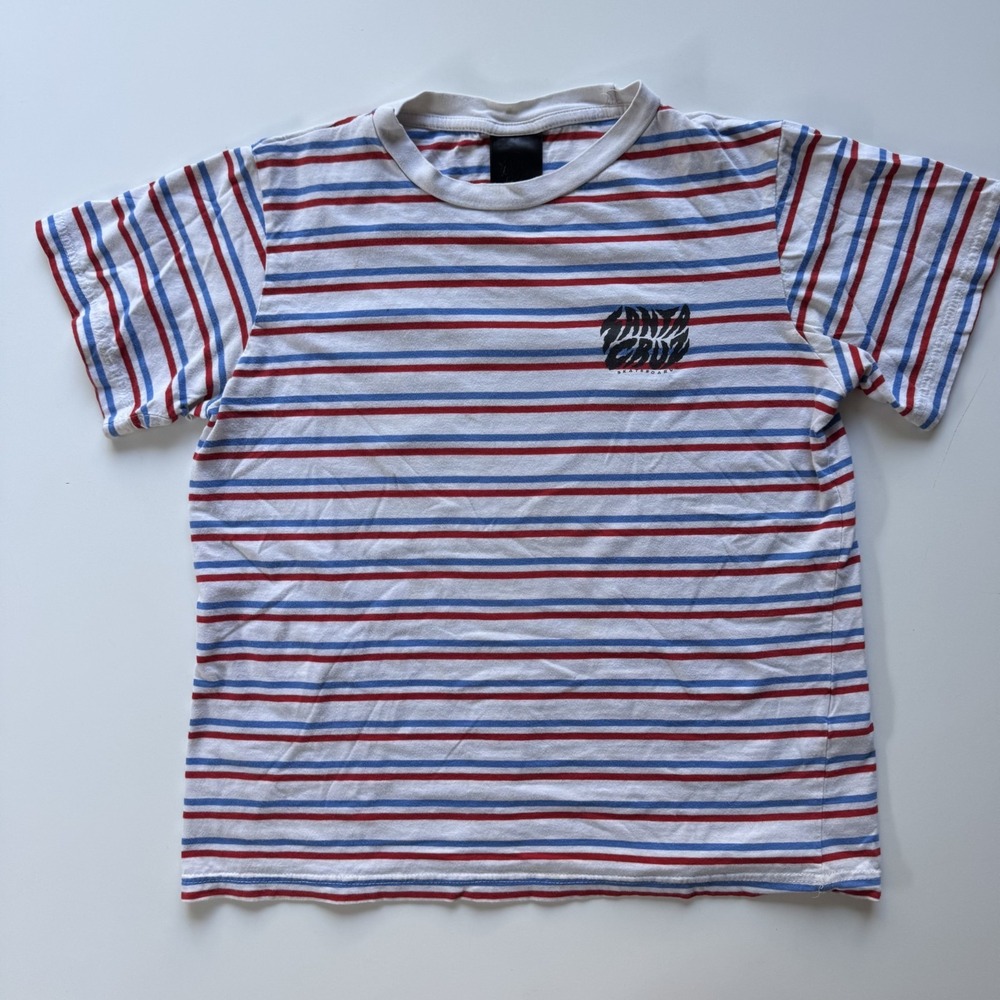 SANTA CRUZ Surge Striped BF Tee Womens Medium Skateboard Shirt Red White‎ Blue